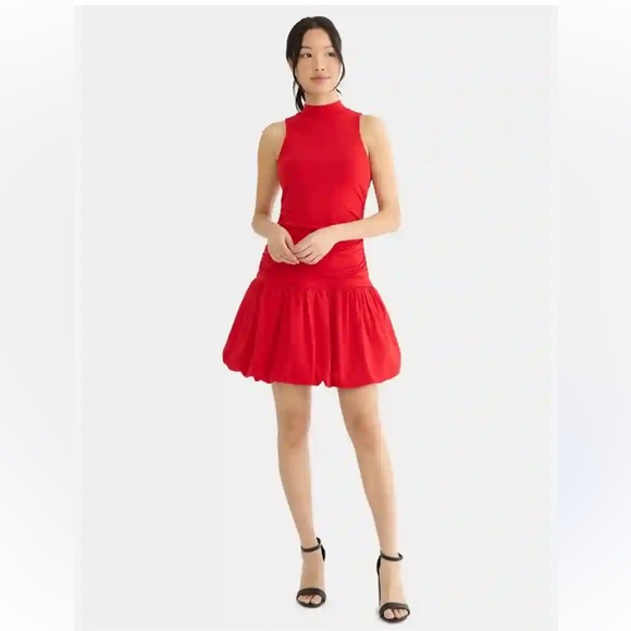 Red Women’s Mock Neck Bubble Dress Size S - Picture 1 of 11